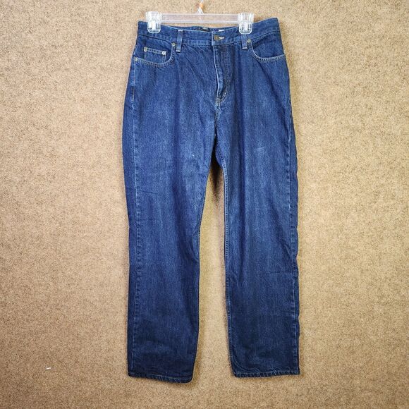Eddie Bauer Women Flannel Lined Jeans Size 12 Blue Natural Fit Straight Mid-Rise - Picture 1 of 12